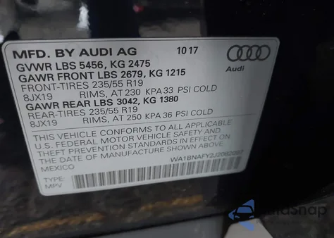 2018 Audi Q5 2.0T Premium/2.0T Tech Premium из США, поврежденный, VIN WA1BNAFY2J2082097